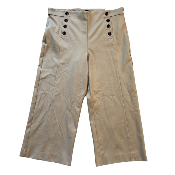 Ann Taylor The Sailor Wide Leg Crop Pant Stretch Knit Khaki Tan Office 16P NEW - Picture 3 of 12